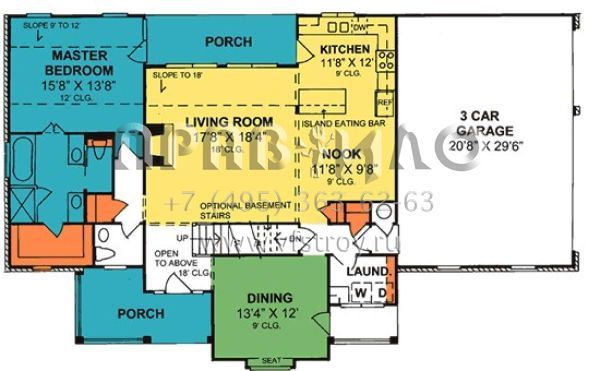 Проект двухэтажного дома с гаражом на три и более машин в стиле Ранчо S5-188 (4848-00208)