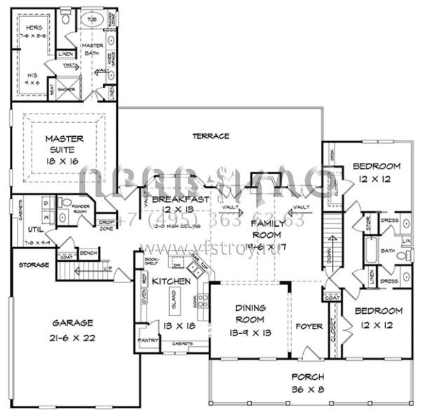 Проект одноэтажного дома с гаражом на две машины в стиле Ранчо S5-231 (6082-00045)