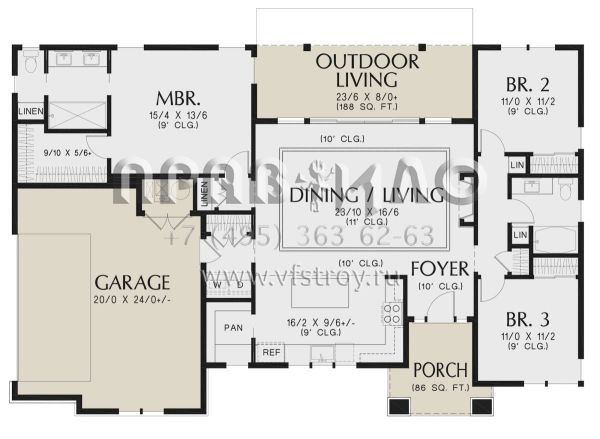 Проект одноэтажного дома с гаражом на две машины в современном стиле S5-148 (2559-01005)