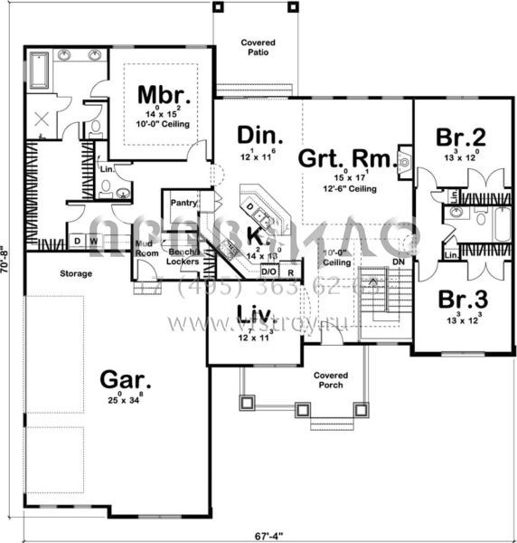 Проект одноэтажного дома с гаражом на три и более машин в стиле Ранчо S5-210 (963-00277)