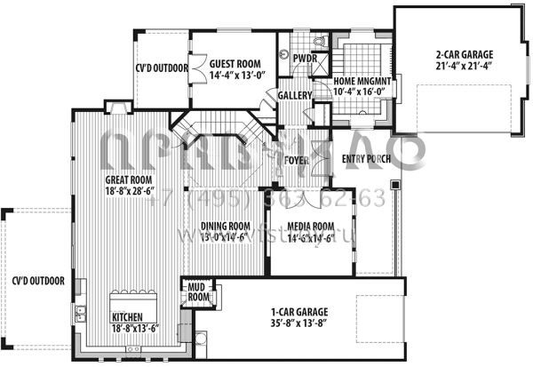 Проект двухэтажного дома с гаражом на три и более машин в скандинавском стиле S5-388 (9488-00029)