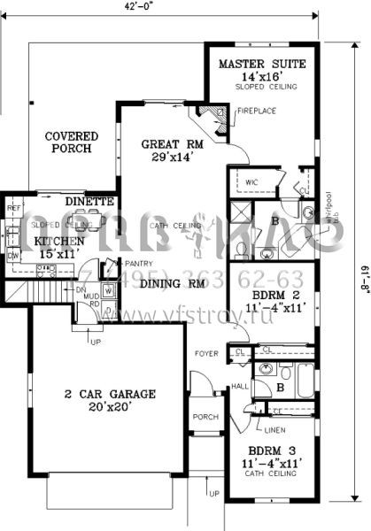 Проект одноэтажного дома с гаражом на две машины в стиле Ранчо S5-140 (033-00084)