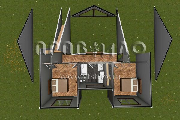 Проект двухэтажного дома с гаражом на три и более машин в стиле Ранчо S5-250 (4848-00391)