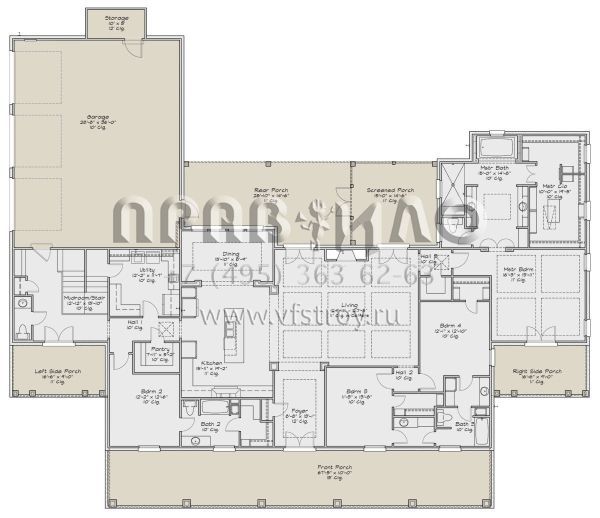 Проект двухэтажного дома с гаражом на три и более машин в стиле Ранчо S5-366 (2880-00005)
