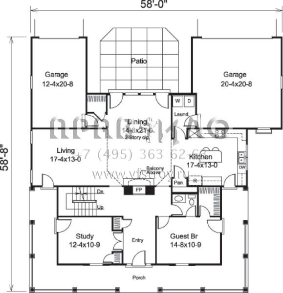 Проект двухэтажного дома с гаражом на три и более машин в стиле Ранчо S5-263 (5633-00151)