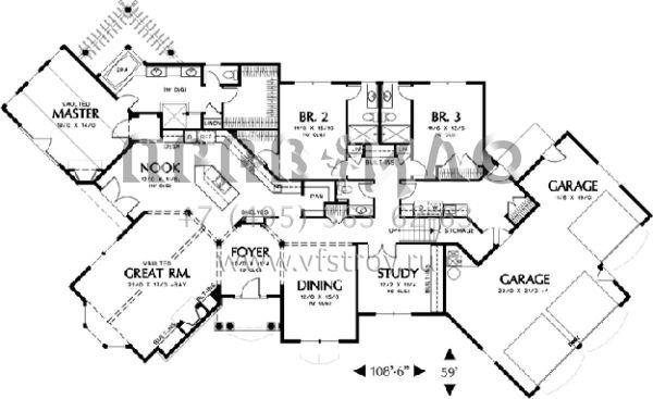 Проект одноэтажного дома с гаражом на три и более машин в стиле Ранчо S5-276 (2559-00142)