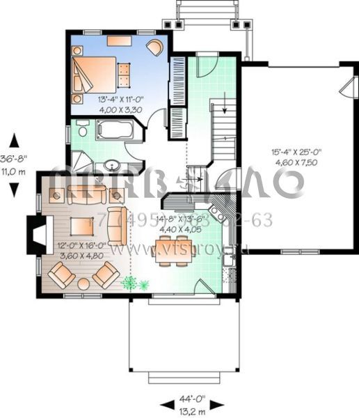 Проект двухэтажного дома с гаражом на одну машину в современном стиле S5-148 (034-00884)