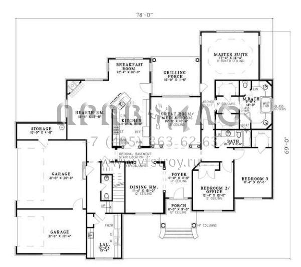 Проект двухэтажного дома с гаражом на три и более машин в стиле Ранчо S5-254 (110-00548)