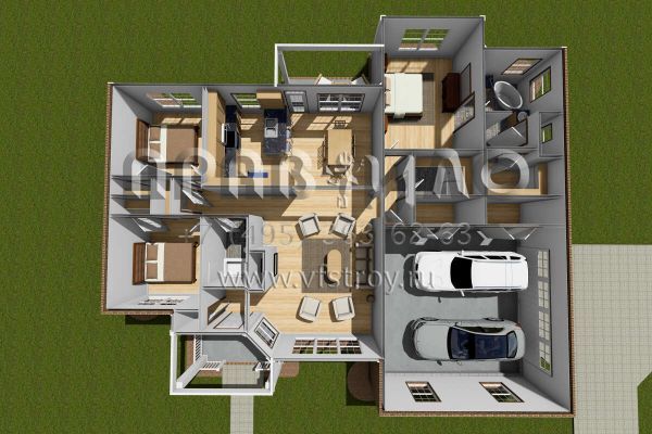 Проект одноэтажного дома с гаражом на две машины в стиле Ранчо S5-137 (4848-00025)