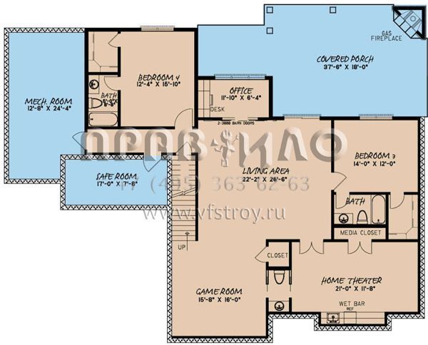Проект одноэтажного дома с гаражом на три и более машин в стиле Ранчо S5-442 (8318-00092)