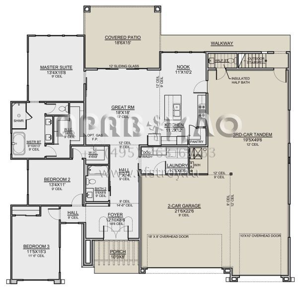 Проект одноэтажного дома с гаражом на три и более машин в американском стиле S5-174 (7306-00031)