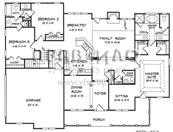 Проект одноэтажного дома с гаражом на две машины в стиле Ранчо S5-194 (6082-00096)