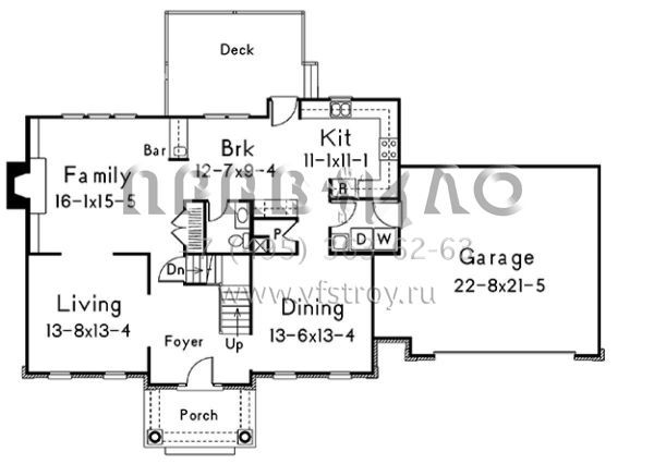 Проект двухэтажного дома с гаражом на две машины в стиле Ранчо S5-224 (5633-00222)