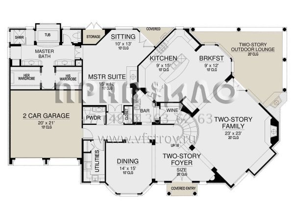 Проект двухэтажного дома с гаражом на две машины в стиле Ранчо S5-399 (5445-00429)