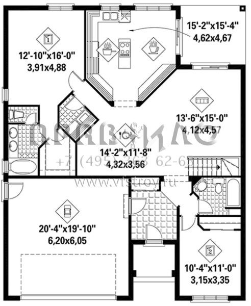 Проект одноэтажного дома с гаражом на две машины в английском стиле S5-133 (6146-00213)