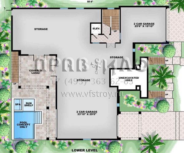 Проект двухэтажного дома с гаражом на три и более машин в прибрежном стиле S5-383 (1018-00288)