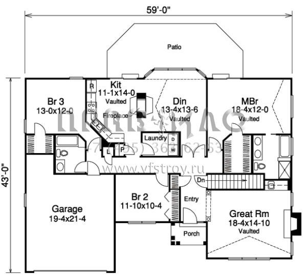 Проект одноэтажного дома с гаражом на две машины в стиле Ранчо S5-170 (5633-00105)