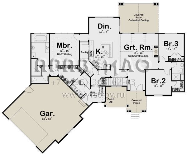 Проект одноэтажного дома с гаражом на две машины в американском стиле S5-206 (963-00347)