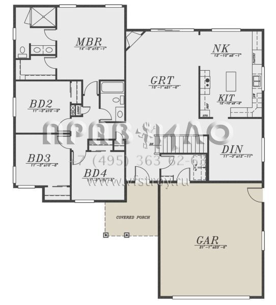 Проект одноэтажного дома с гаражом на две машины в стиле Ранчо S5-173 (5244-00018)