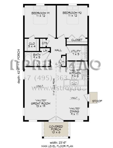 Проект одноэтажного дома без гаража в стиле Ранчо S5-92 (940-00923)