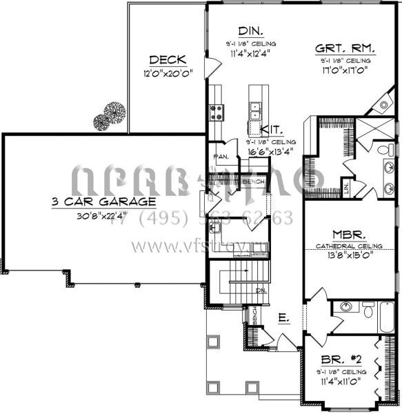 Проект одноэтажного дома с гаражом на три и более машин в американском стиле S5-150 (1020-00229)