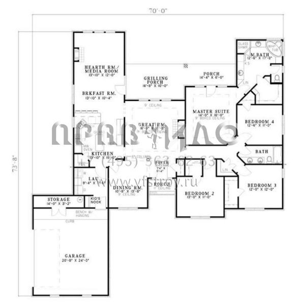 Проект одноэтажного дома с гаражом на две машины в стиле Ранчо S5-212 (110-00587)