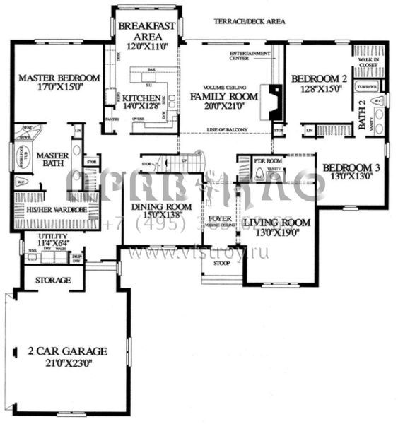 Проект двухэтажного дома с гаражом на две машины в стиле Ранчо S5-283 (7922-00057)