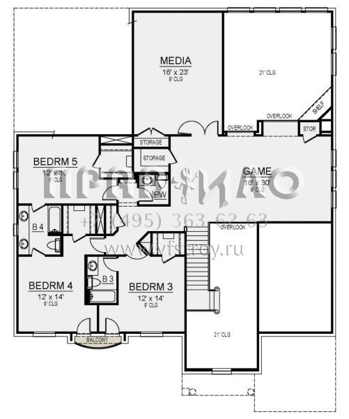 Проект двухэтажного дома с гаражом на три и более машин в современном стиле S5-474 (5445-00413)