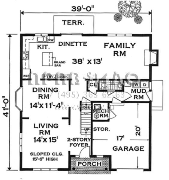 Проект двухэтажного дома с гаражом на одну машину в стиле Ранчо S5-221 (033-00116)