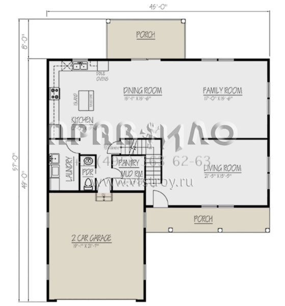 Проект двухэтажного дома с гаражом на две машины в стиле Ранчо S5-245 (1754-00036)