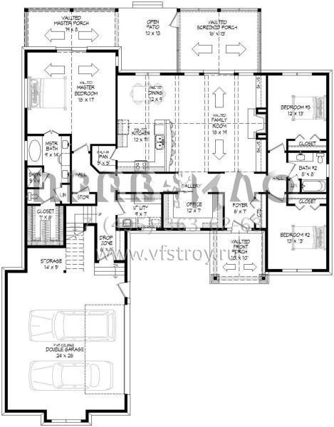 Проект одноэтажного дома с гаражом на две машины в американском стиле S5-247 (940-00111)