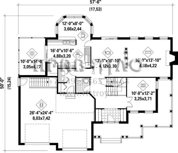 Проект двухэтажного дома с гаражом на две машины в стиле Ранчо S5-229 (6146-00094)