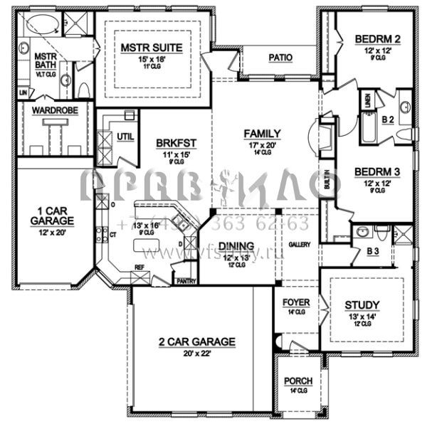 Проект одноэтажного дома с гаражом на три и более машин в стиле Ранчо S5-245 (5445-00027)