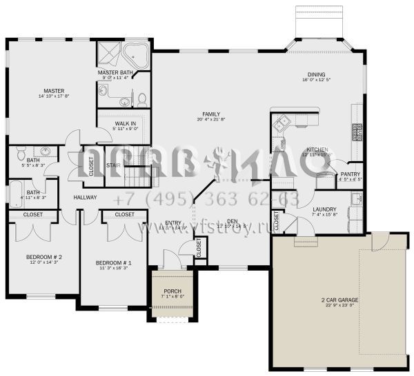 Проект одноэтажного дома с гаражом на две машины в стиле Ранчо S5-230 (2802-00227)