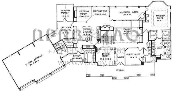 Проект двухэтажного дома с гаражом на три и более машин в американском стиле S5-371 (6082-00015)