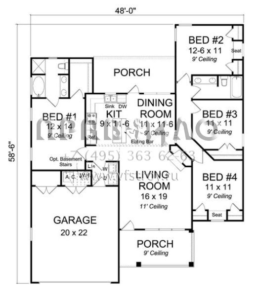 Проект одноэтажного дома с гаражом на две машины в стиле Ранчо S5-146 (4848-00056)