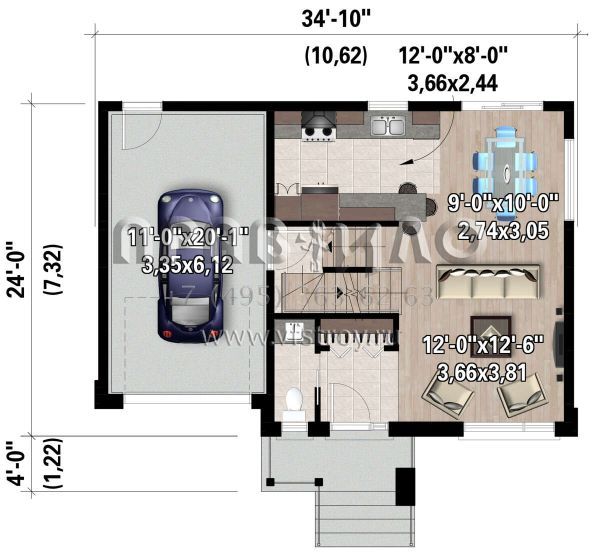 Проект двухэтажного дома с гаражом на одну машину в современном стиле S5-123 (6146-00533)
