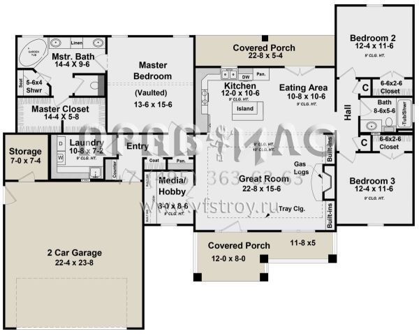 Проект одноэтажного дома с гаражом на две машины в американском стиле S5-167 (348-00297)
