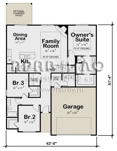 Проект одноэтажного дома с гаражом на две машины в стиле Ранчо S5-149 (402-01650)