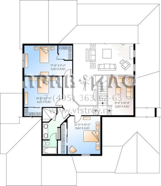 Проект двухэтажного дома с гаражом на две машины в стиле Ранчо S5-287 (034-00402)