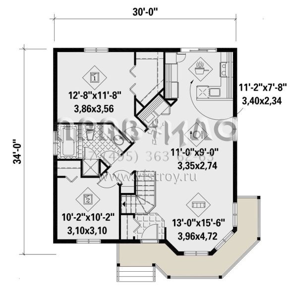 Проект одноэтажного дома без гаража в английском стиле S5-90 (6146-00441)