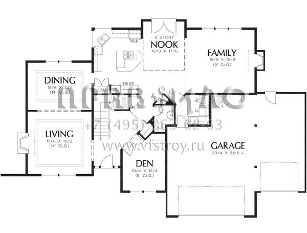 Проект двухэтажного дома с гаражом на три и более машин в стиле Райт S5-253 (2559-00289)