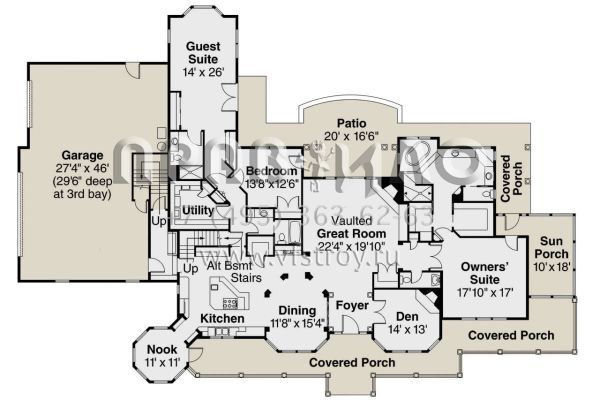 Проект двухэтажного дома с гаражом на три и более машин в современном стиле S5-368 (035-00091)