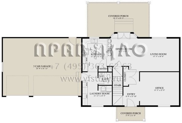 Проект двухэтажного дома с гаражом на три и более машин в стиле Ранчо S5-211 (2802-00242)