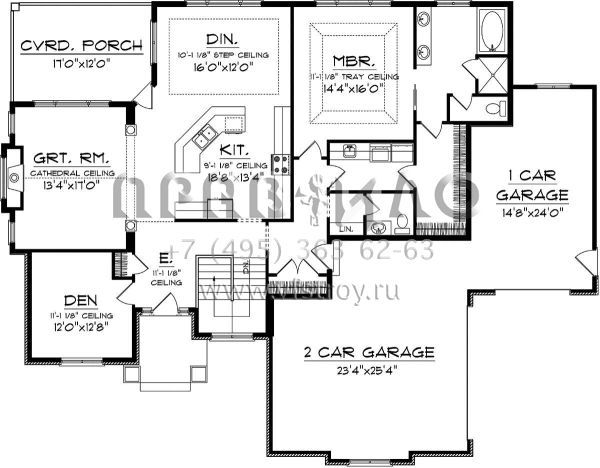 Проект одноэтажного дома с гаражом на три и более машин в английском стиле S5-302 (1020-00250)