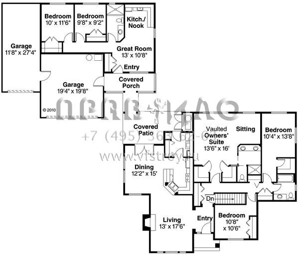 Проект одноэтажного дома с гаражом на три и более машин в стиле Ранчо S5-230 (035-00566)