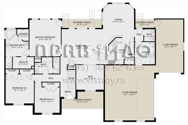 Проект одноэтажного дома с гаражом на три и более машин в стиле Ранчо S5-212 (2802-00109)