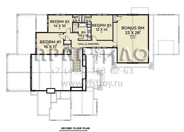 Проект двухэтажного дома с гаражом на три и более машин в американском стиле S5-357 (2464-00063)