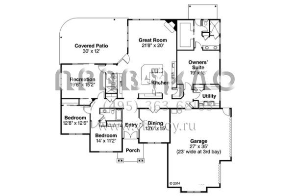 Проект одноэтажного дома с гаражом на три и более машин в американском стиле S5-279 (035-00693)