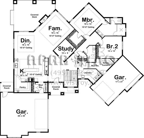 Проект одноэтажного дома с гаражом на три и более машин в скандинавском стиле S5-241 (963-00186)